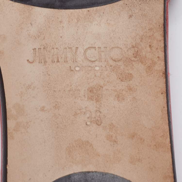 مملوكة مسبقًا Jimmy Choo Red/Black Python Leather Nanda Flat Slides Size 36