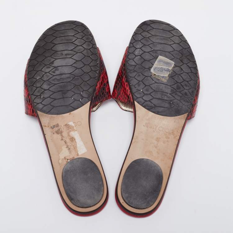 مملوكة مسبقًا Jimmy Choo Red/Black Python Leather Nanda Flat Slides Size 36