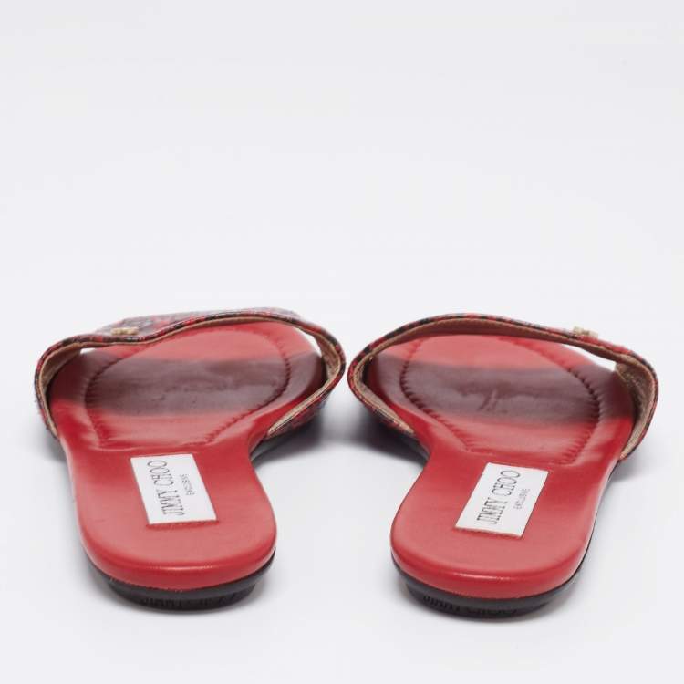 مملوكة مسبقًا Jimmy Choo Red/Black Python Leather Nanda Flat Slides Size 36