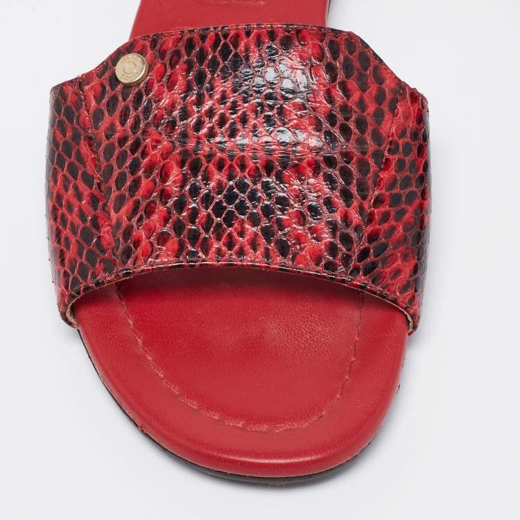 مملوكة مسبقًا Jimmy Choo Red/Black Python Leather Nanda Flat Slides Size 36