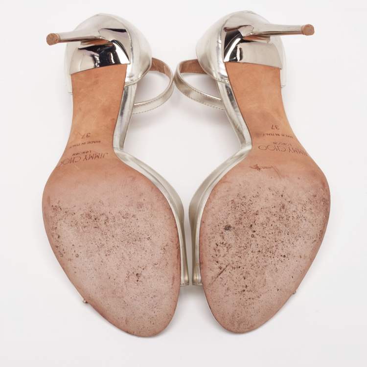 Pre Owned Jimmy Choo Light Gold Leather Ankle-Strap Sandals Size 37