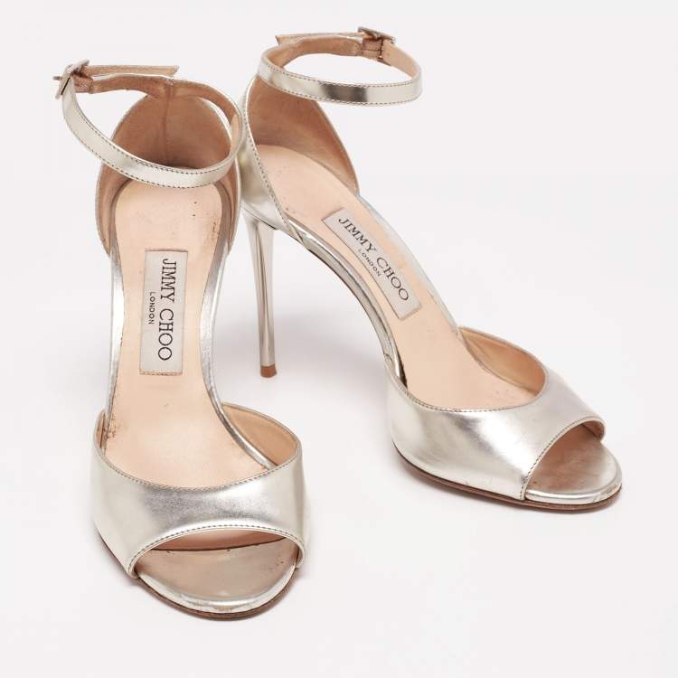 Pre Owned Jimmy Choo Light Gold Leather Ankle-Strap Sandals Size 37