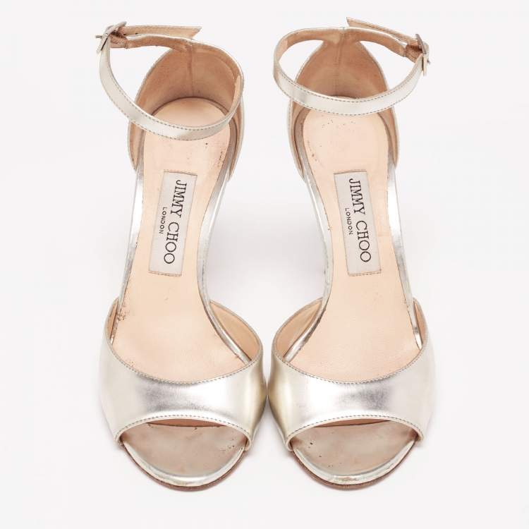 Pre Owned Jimmy Choo Light Gold Leather Ankle-Strap Sandals Size 37