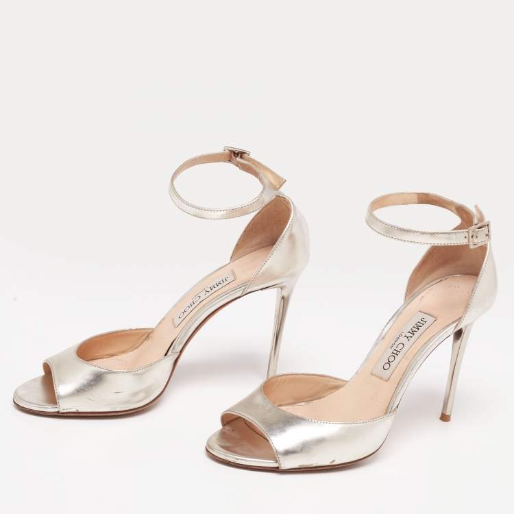 Pre Owned Jimmy Choo Light Gold Leather Ankle-Strap Sandals Size 37