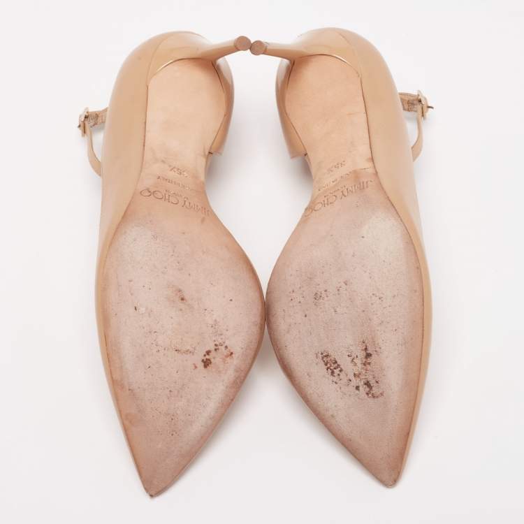 Pre Owned Jimmy Choo Beige Leather Lucy Ankle-Strap Pumps Size 35.5