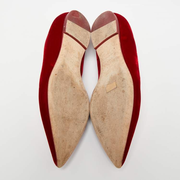 Pre Owned Jimmy Choo Deep Red Velvet Romy Ballet Flats Size 35