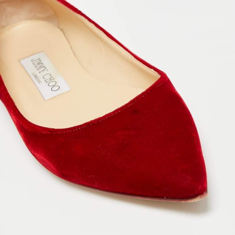 Pre Owned Jimmy Choo Deep Red Velvet Romy Ballet Flats Size 35