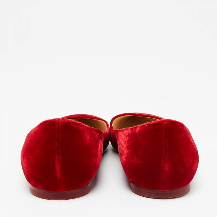 Pre Owned Jimmy Choo Deep Red Velvet Romy Ballet Flats Size 35