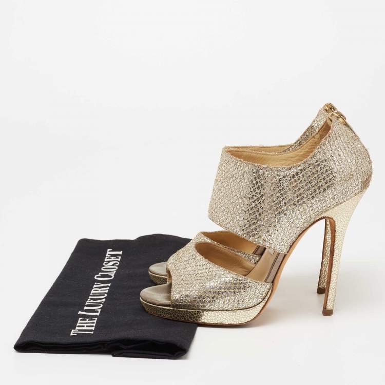 Pre Owned Jimmy Choo Gold/Silver Glitter Private Sandals Size 36.5