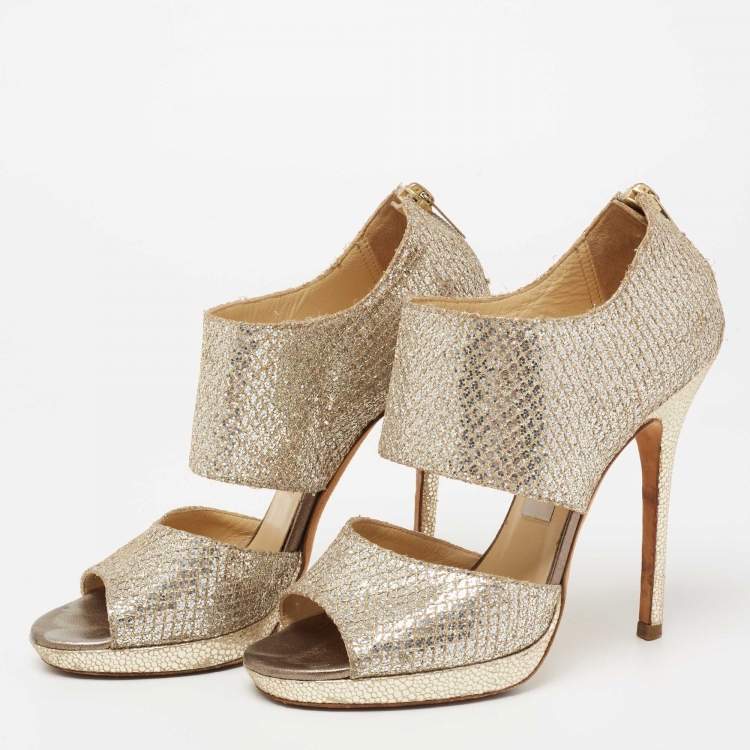 Pre Owned Jimmy Choo Gold/Silver Glitter Private Sandals Size 36.5