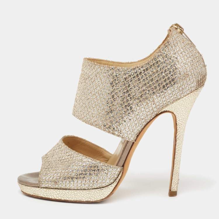 Pre Owned Jimmy Choo Gold/Silver Glitter Private Sandals Size 36.5