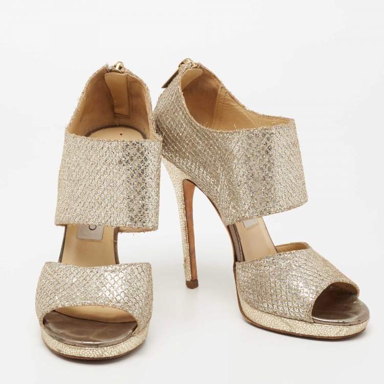 Pre Owned Jimmy Choo Gold/Silver Glitter Private Sandals Size 36.5
