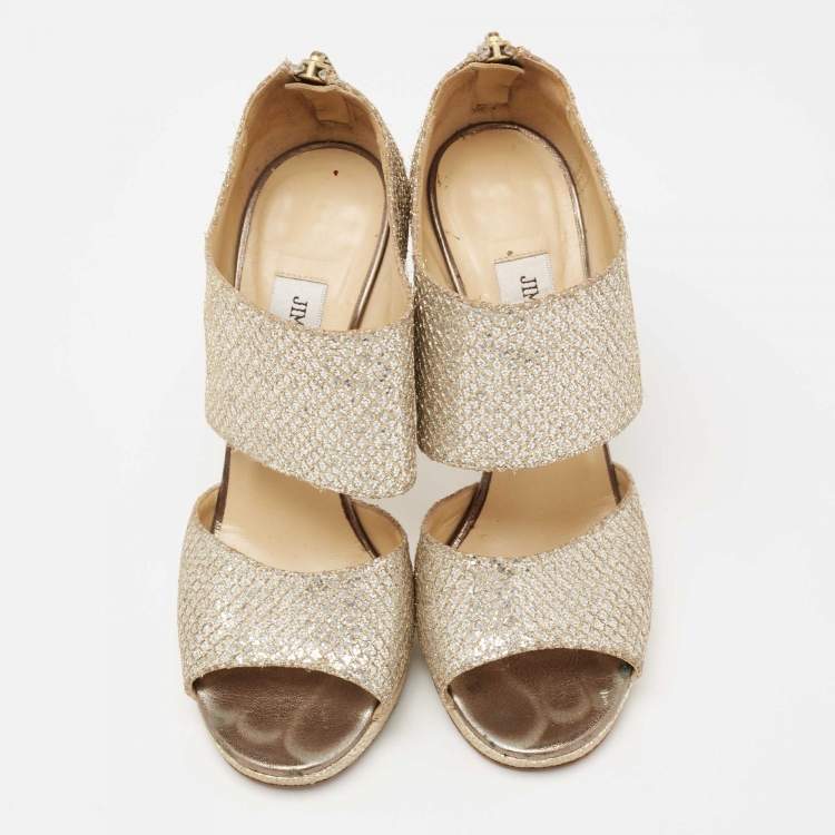 Pre Owned Jimmy Choo Gold/Silver Glitter Private Sandals Size 36.5