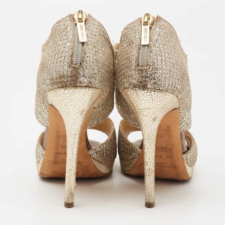 Pre Owned Jimmy Choo Gold/Silver Glitter Private Sandals Size 36.5