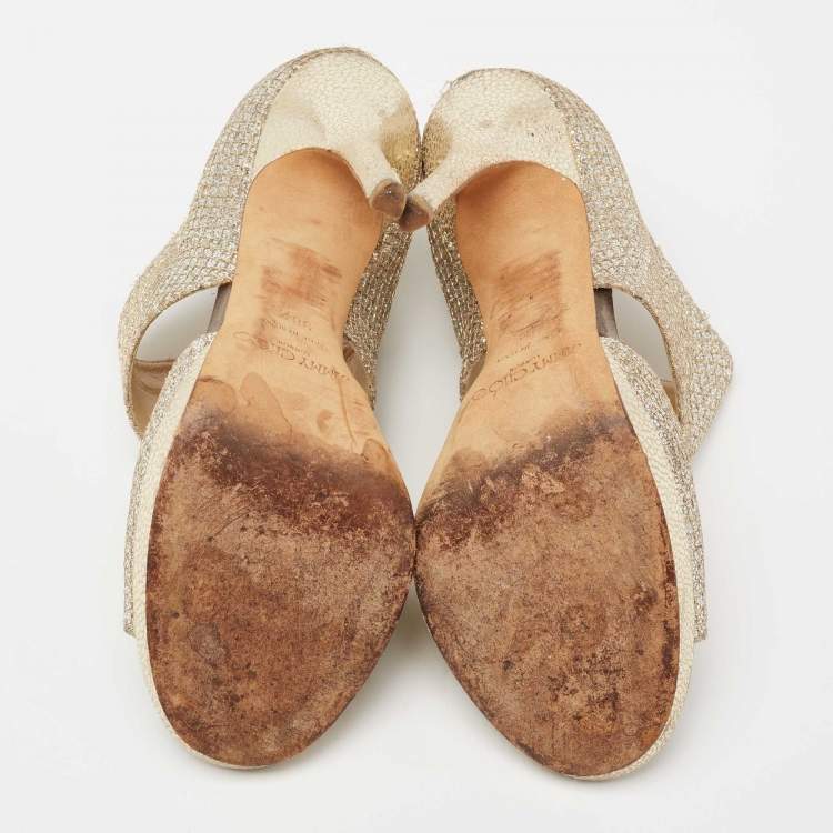 Pre Owned Jimmy Choo Gold/Silver Glitter Private Sandals Size 36.5
