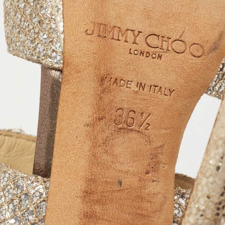 Pre Owned Jimmy Choo Gold/Silver Glitter Private Sandals Size 36.5
