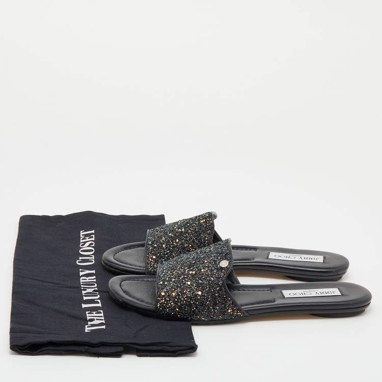 Pre Owned Jimmy Choo Multicolor Glitter And Leather Nanda Flats Size 39