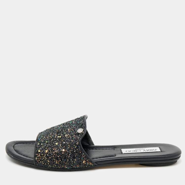 Pre Owned Jimmy Choo Multicolor Glitter And Leather Nanda Flats Size 39