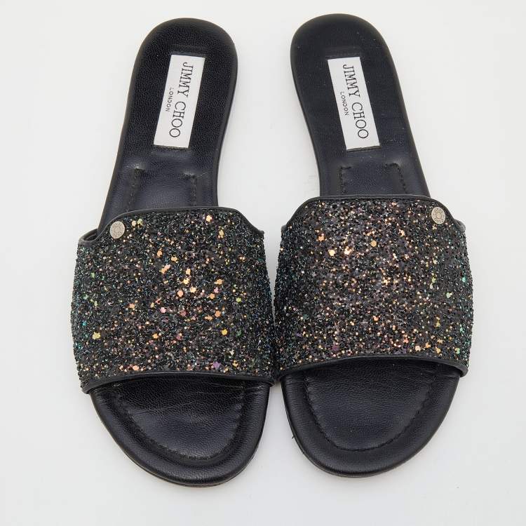 Pre Owned Jimmy Choo Multicolor Glitter And Leather Nanda Flats Size 39