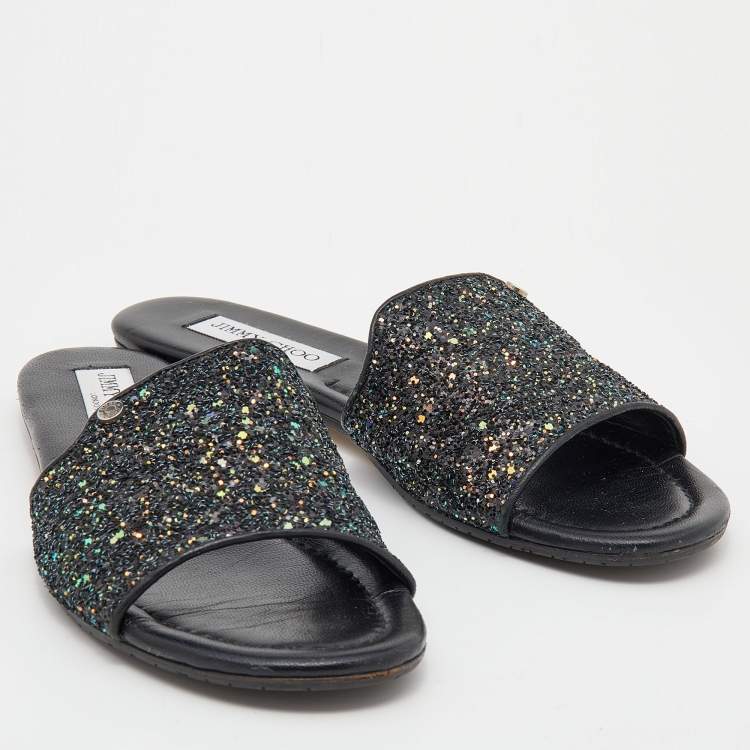 Pre Owned Jimmy Choo Multicolor Glitter And Leather Nanda Flats Size 39