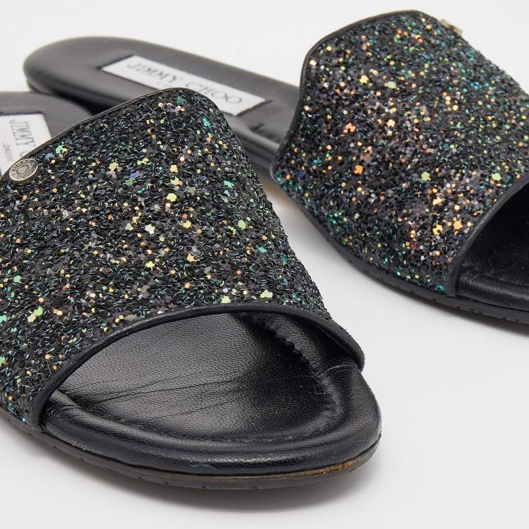 Pre Owned Jimmy Choo Multicolor Glitter And Leather Nanda Flats Size 39