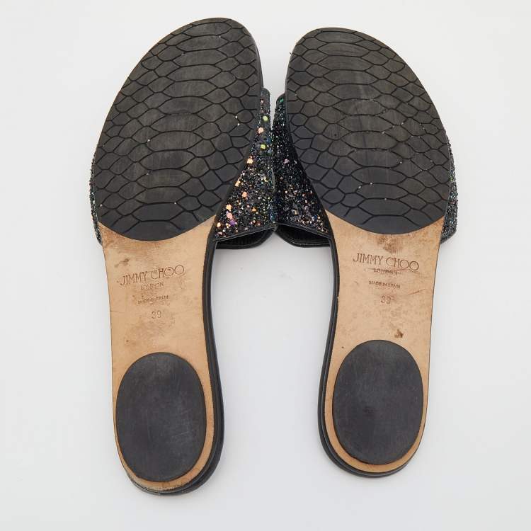Pre Owned Jimmy Choo Multicolor Glitter And Leather Nanda Flats Size 39