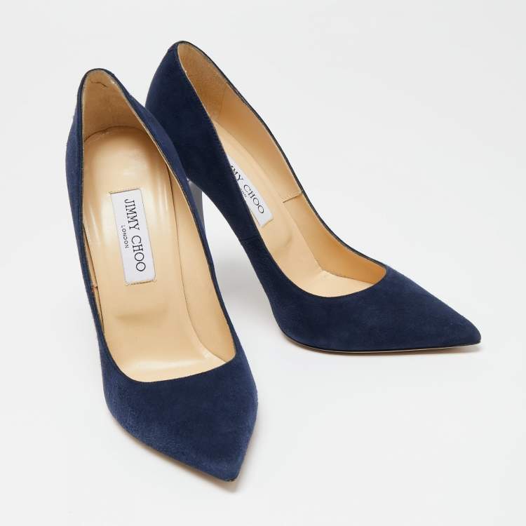 Pre Owned Jimmy Choo Blue Suede Abel Pointed Toe Pumps Size 40