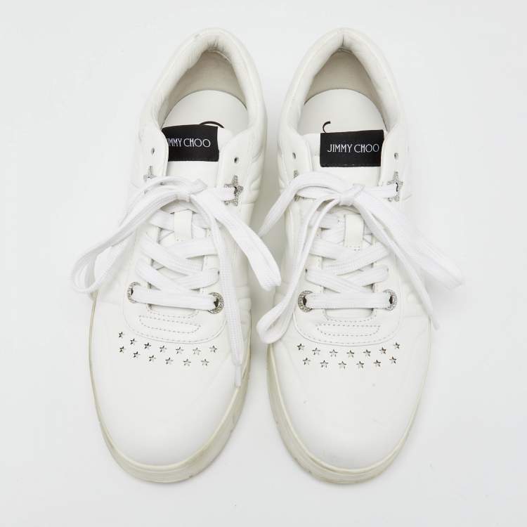 مملوكة مسبقًا Jimmy Choo White Leather Studded Hawaii/F Low Top Sneakers Size 39