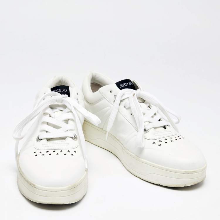 مملوكة مسبقًا Jimmy Choo White Leather Studded Hawaii/F Low Top Sneakers Size 39
