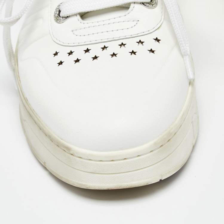مملوكة مسبقًا Jimmy Choo White Leather Studded Hawaii/F Low Top Sneakers Size 39