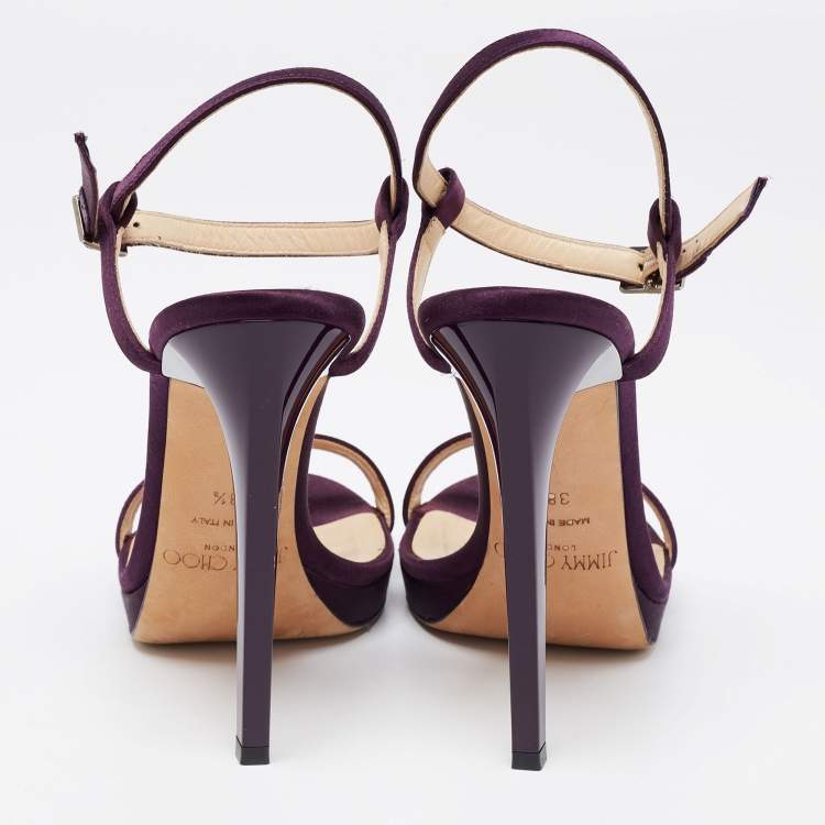 مملوكة مسبقًا Jimmy Choo Purple Satin Minny Ankle Strap Sandals Size 38.5