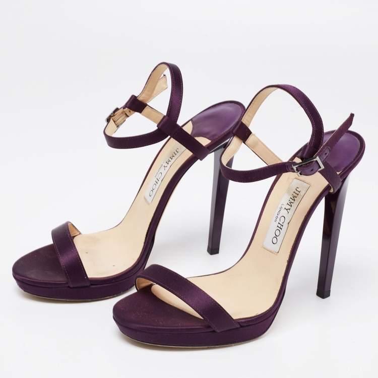 مملوكة مسبقًا Jimmy Choo Purple Satin Minny Ankle Strap Sandals Size 38.5