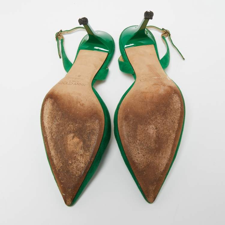 Pre Owned Jimmy Choo Green Suede Slingback Pumps Size 38