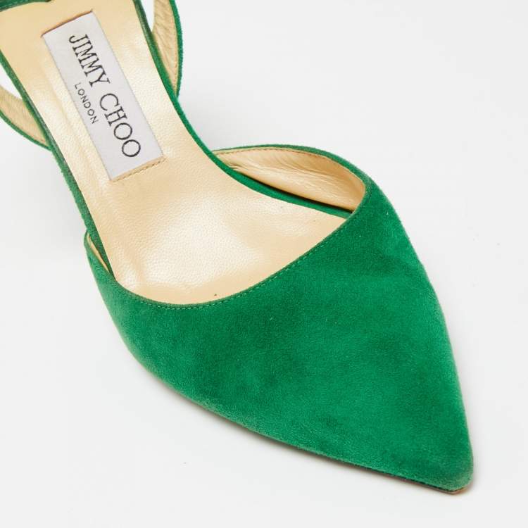 Pre Owned Jimmy Choo Green Suede Slingback Pumps Size 38