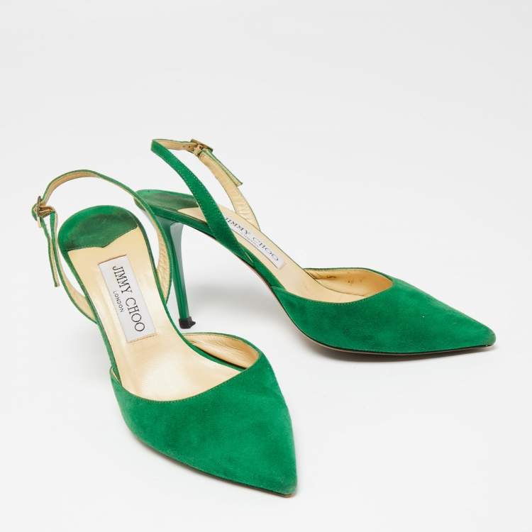 Pre Owned Jimmy Choo Green Suede Slingback Pumps Size 38