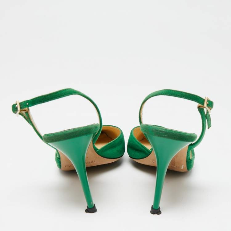 Pre Owned Jimmy Choo Green Suede Slingback Pumps Size 38