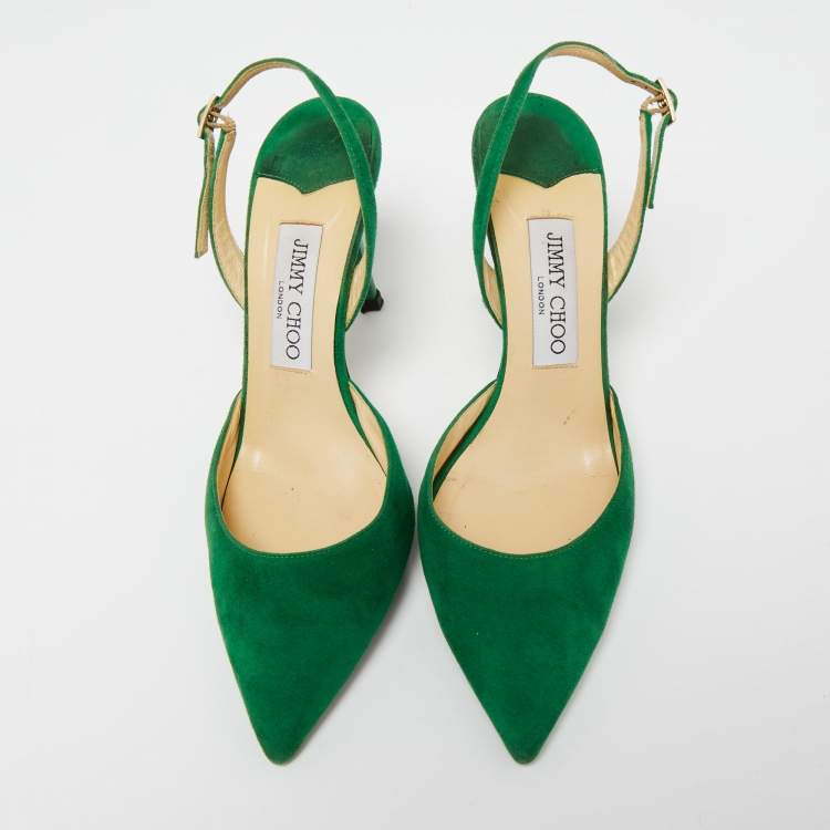 Pre Owned Jimmy Choo Green Suede Slingback Pumps Size 38