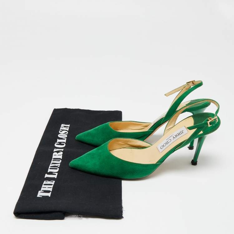 Pre Owned Jimmy Choo Green Suede Slingback Pumps Size 38