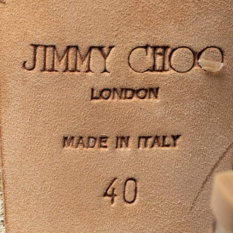 Pre Owned Jimmy Choo Beige/Gold Suede and Python Embossed Leather Tami Ankle-Strap Pumps Size 40