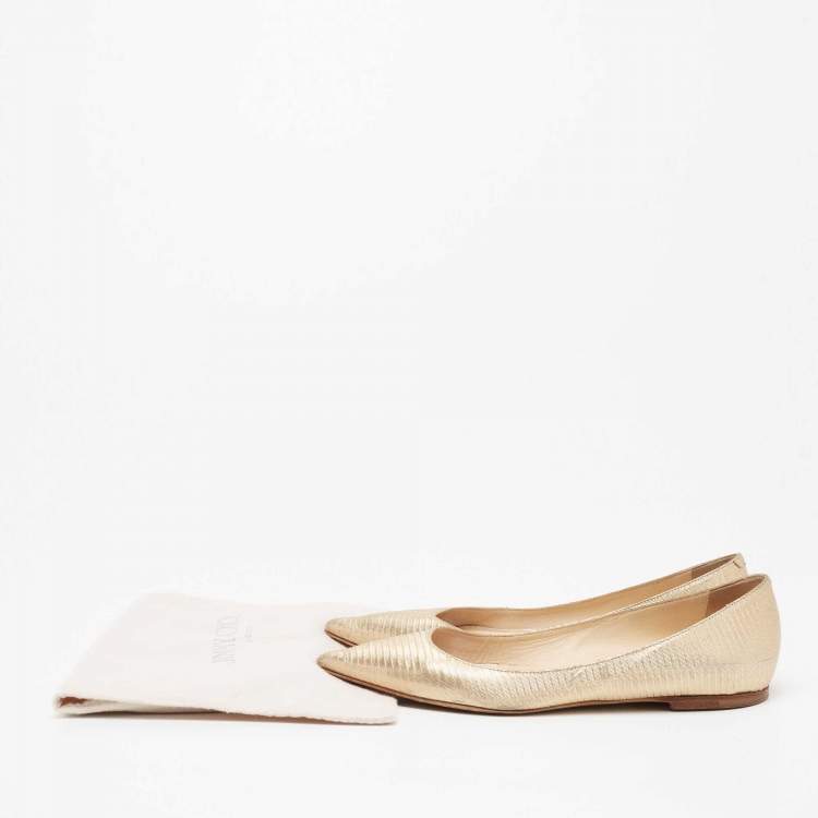 Pre Owned Jimmy Choo Gold Leather Pointed Toe Ballet Flats Size 36 