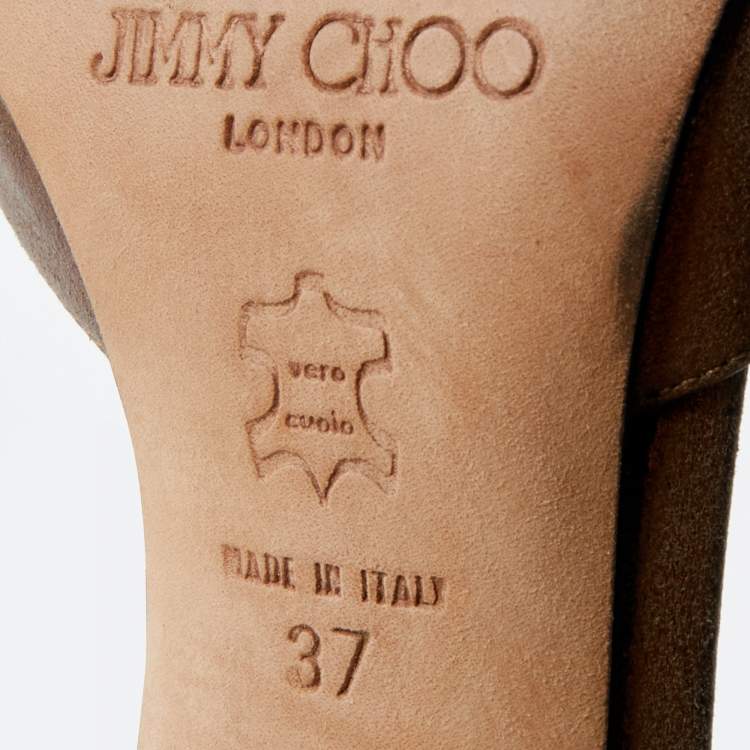 Pre Owned Jimmy Choo Metallic Bronze Suede Jenna Slingback Sandals Size 37