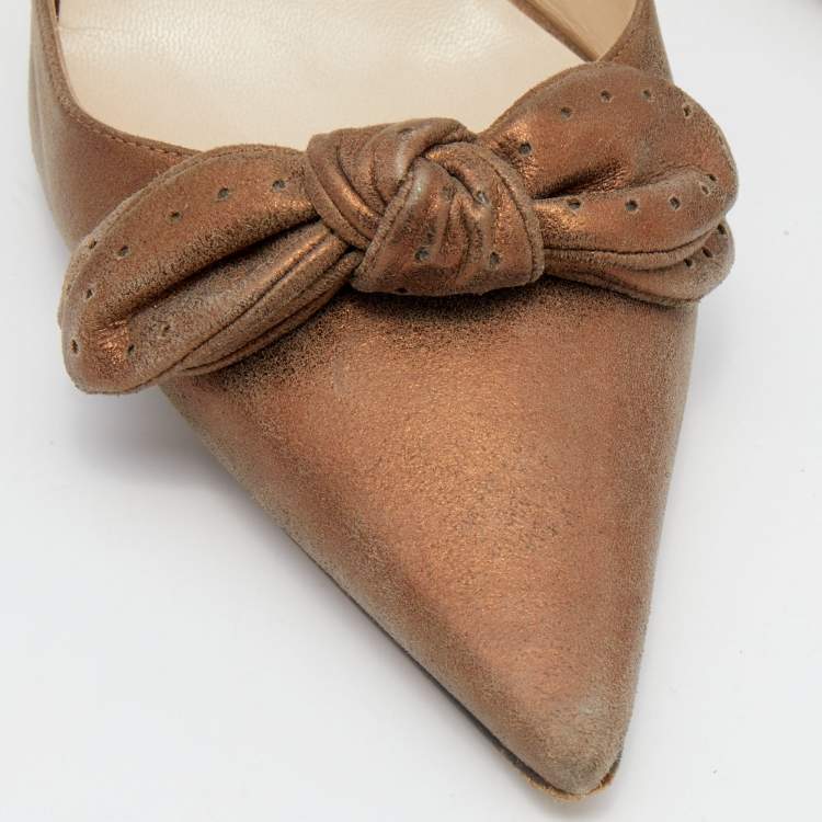 Pre Owned Jimmy Choo Metallic Bronze Suede Jenna Slingback Sandals Size 37