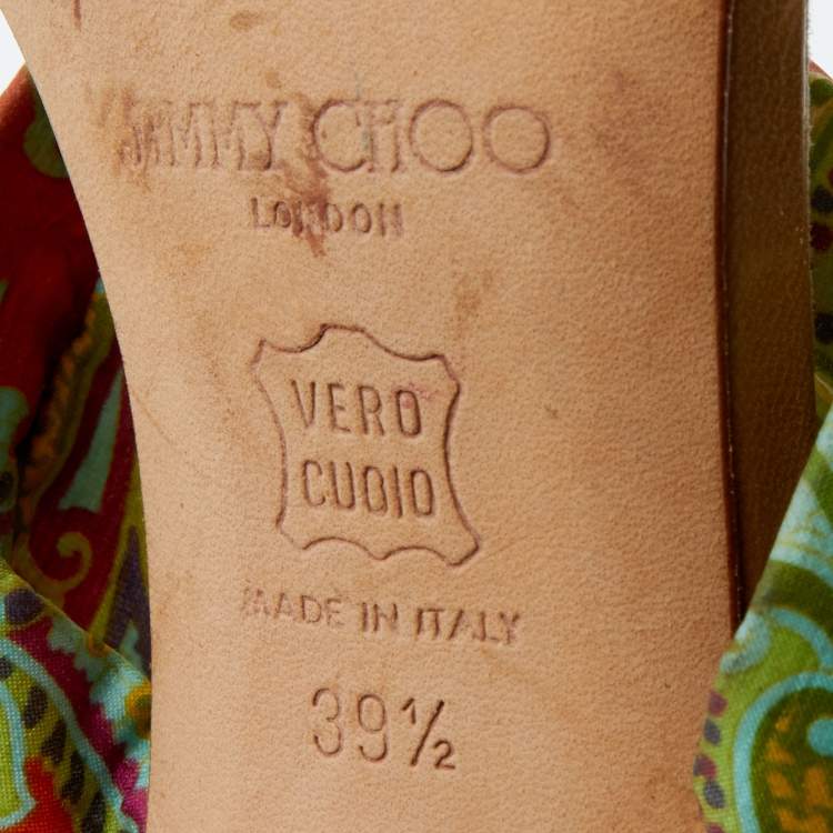 Pre Owned Jimmy Choo Multicolor Floral Print Satin Kris Knot Slide Sandals Size 39.5