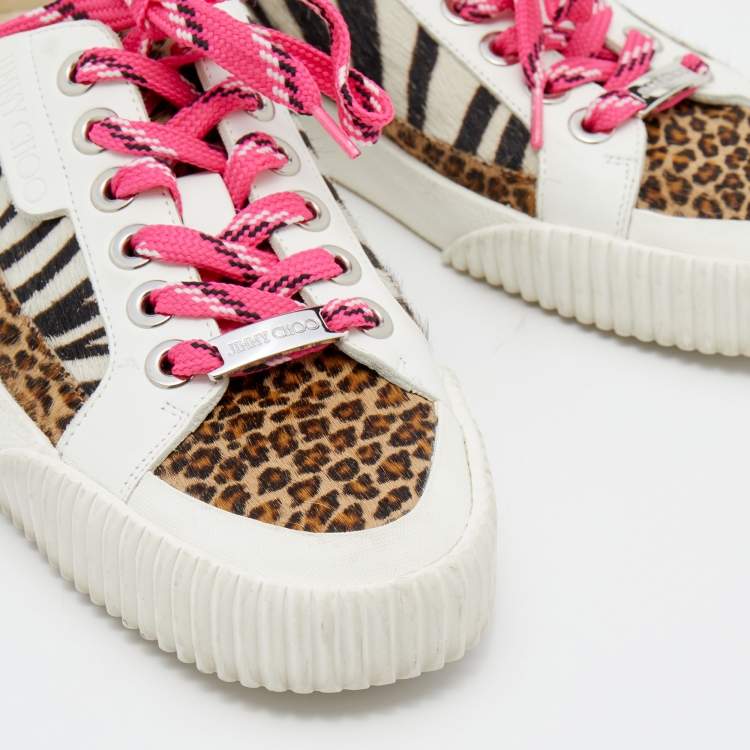 Pre Owned Jimmy Choo Multicolor Animal Print Calf Hair And Leather Impala  Low Top Sneakers Size 40