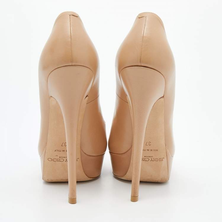 Pre Owned Jimmy Choo Beige Leather Cosmic Platform Pumps Size 37