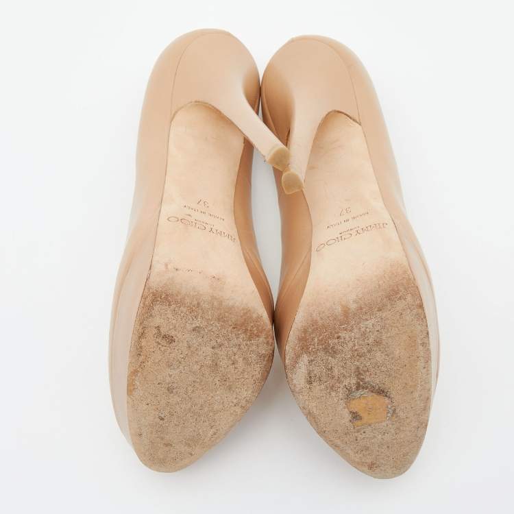 Pre Owned Jimmy Choo Beige Leather Cosmic Platform Pumps Size 37