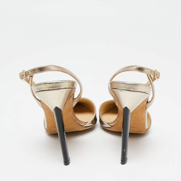 Pre Owned Jimmy Choo Gold Leather Tilly Slingback Pumps Size 35.5