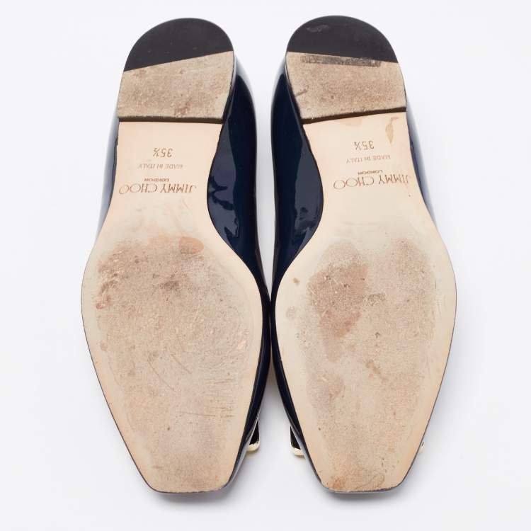 مملوكة مسبقًا Jimmy Choo Navy Blue Patent Leather Harlow Ballet Flats Size 35.5