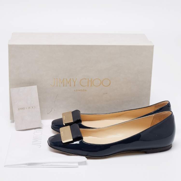 مملوكة مسبقًا Jimmy Choo Navy Blue Patent Leather Harlow Ballet Flats Size 35.5