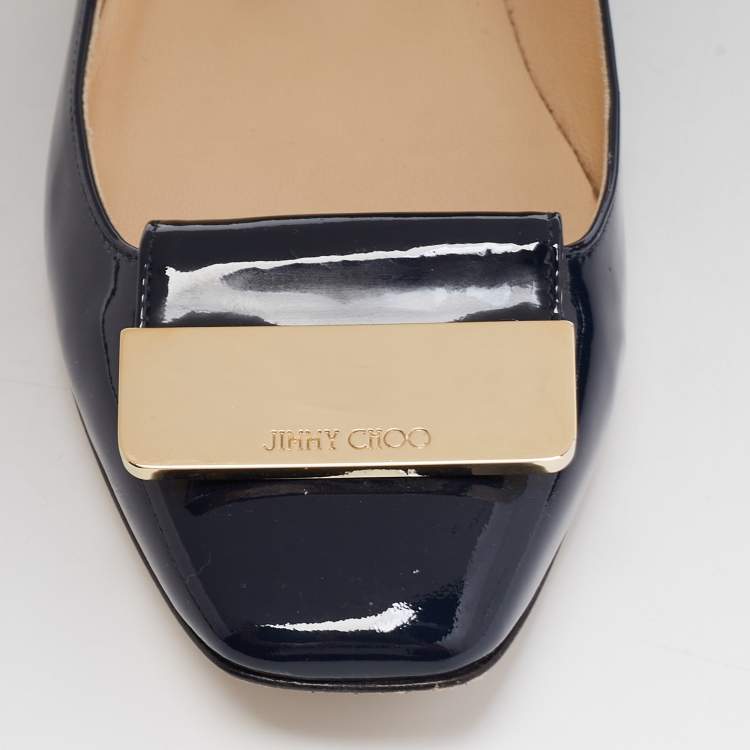 مملوكة مسبقًا Jimmy Choo Navy Blue Patent Leather Harlow Ballet Flats Size 35.5